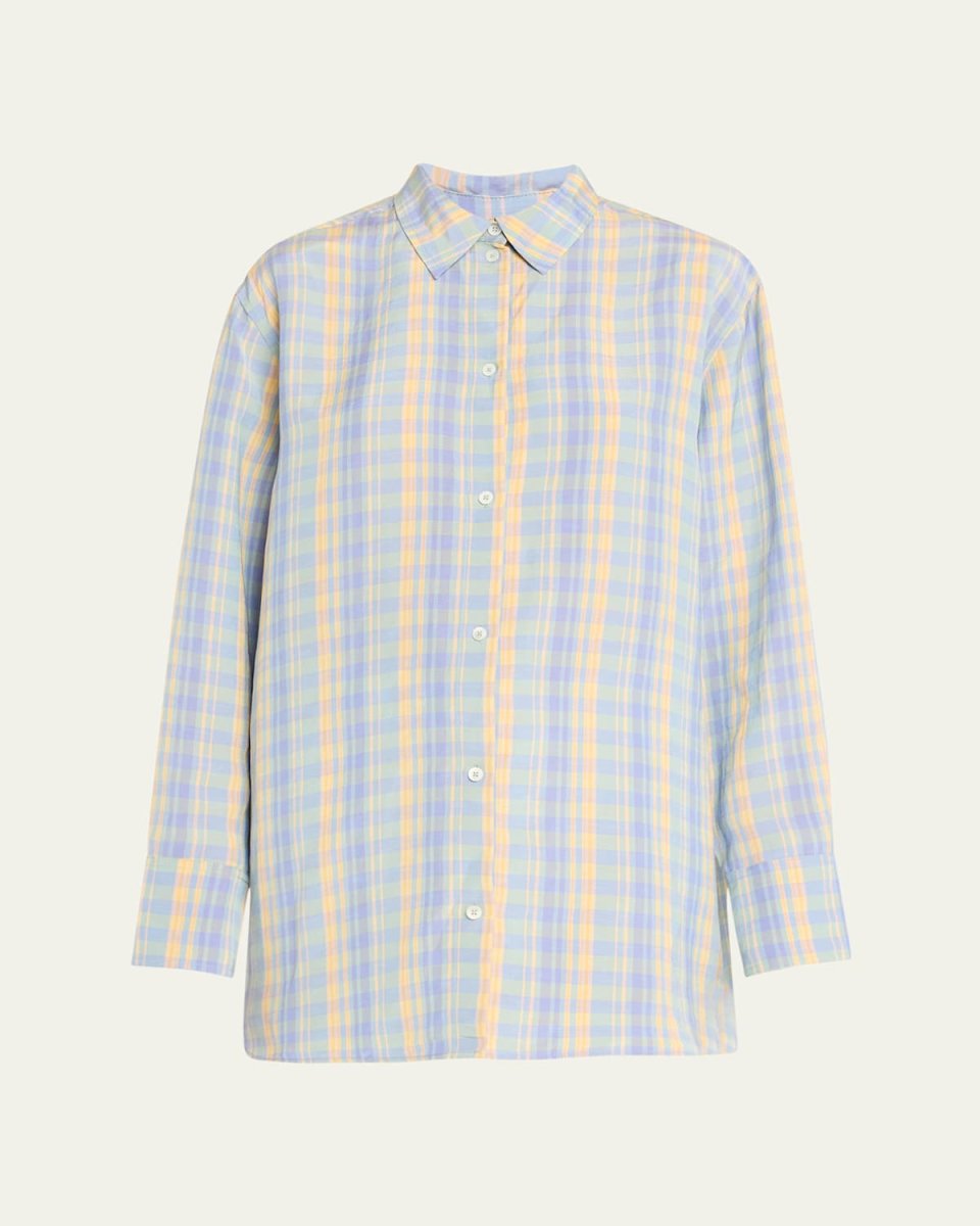 Faded Madras Check Button Down Linen Shirt