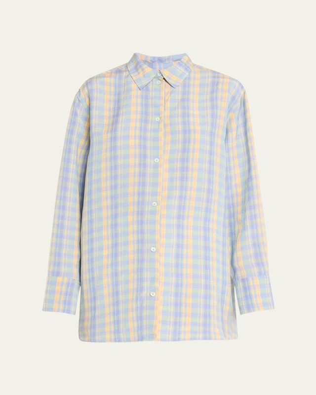 Faded Madras Check Button Down Linen Shirt