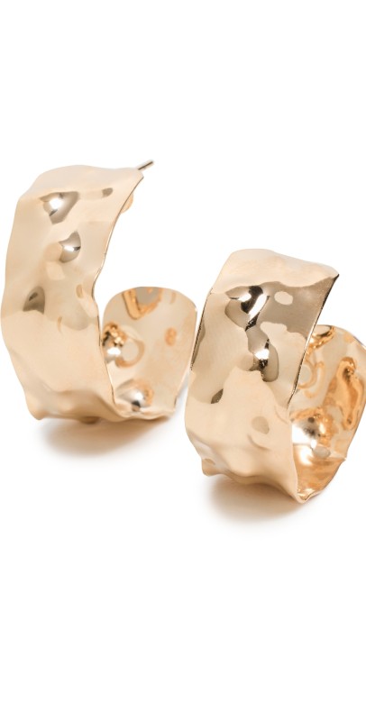 By Adina Eden Wide Vintage Dented Flat Open Hoop Earrings Gold