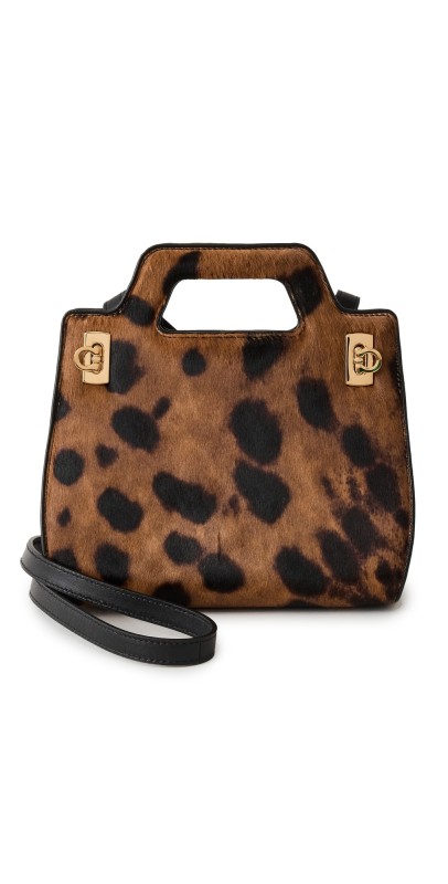 FERRAGAMO Wanda Pony Leopard Shoulder Bag Beige/Testa Di Moro