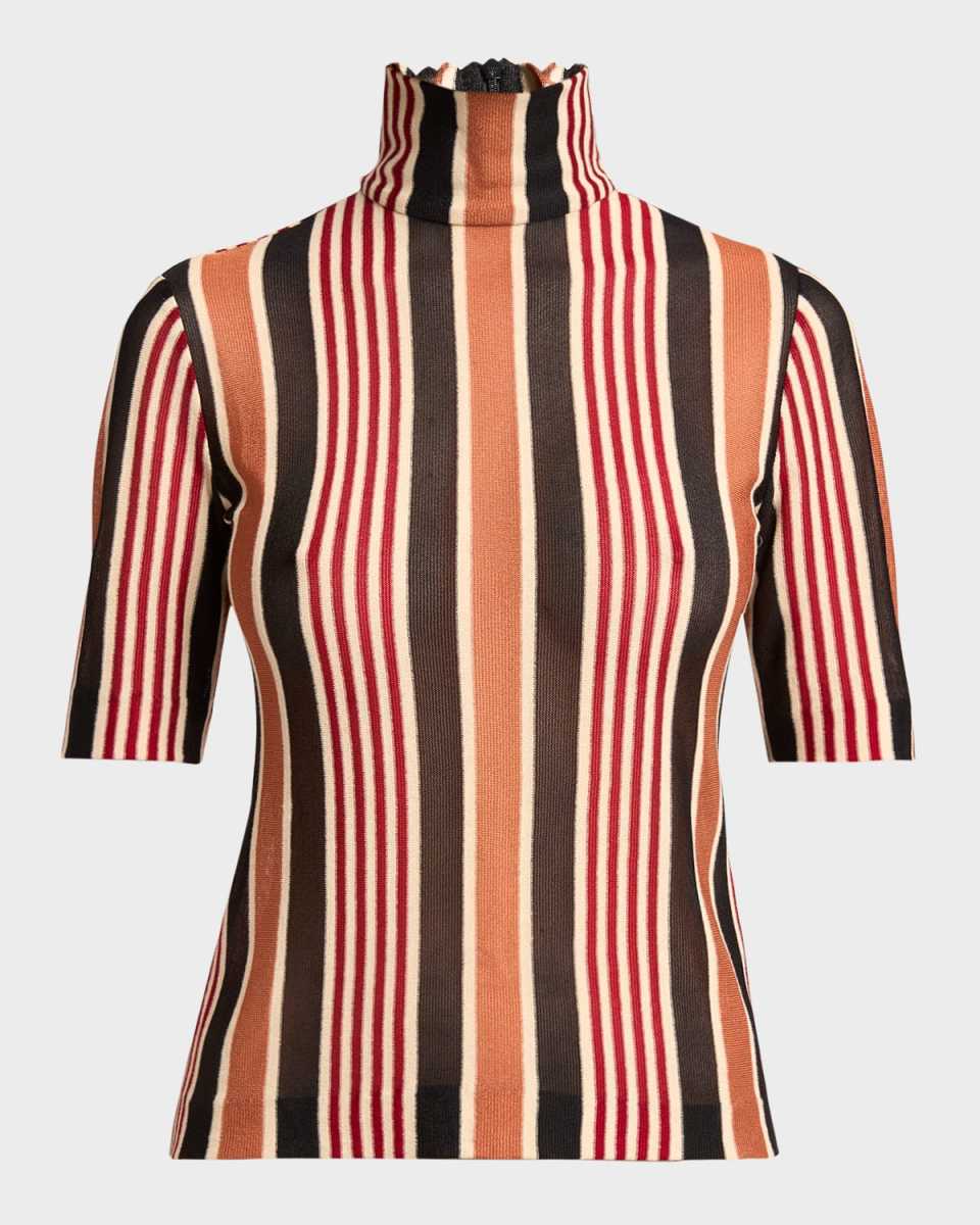 Turtleneck Striped Short-Sleeve Sweater
