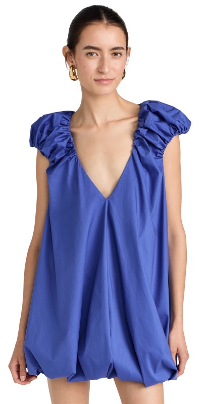 CAROLINE CONSTAS Aerin V Neck Bubble Mini Dress Azure