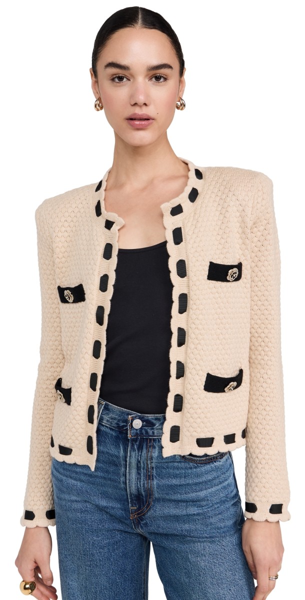 L'AGENCE Astor Contrast Trim Cardigan Biscuit/Black