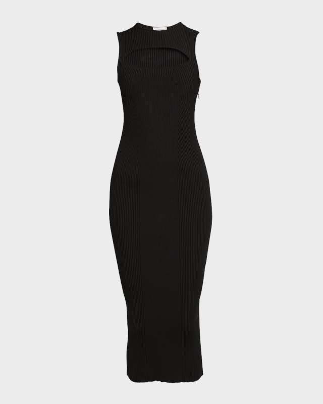 Slashed Cutout Sleeveless Rib Midi Dress