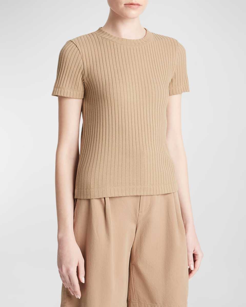 Ribbed Short-Sleeve Crewneck Top