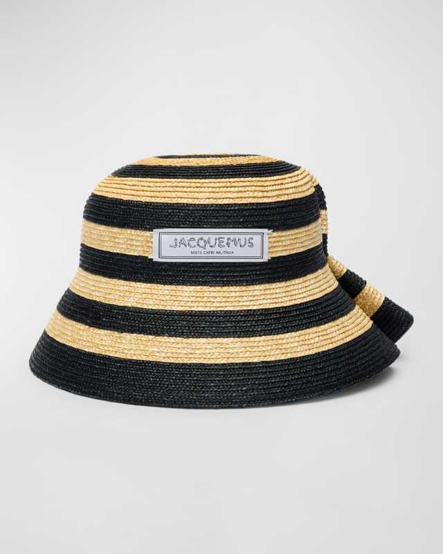 La Chapeau Vela Striped Raffia Bucket Hat