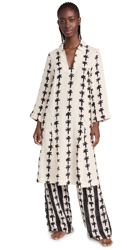 Desmond & Dempsey Womens Kaftan Lounge Set Cream/Black