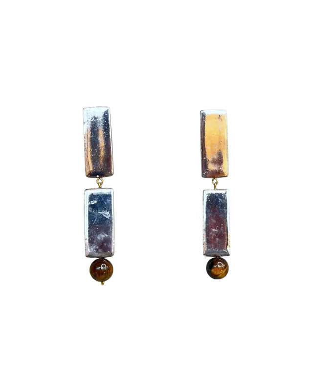 Coin and Tigers Eye Arp Earrings