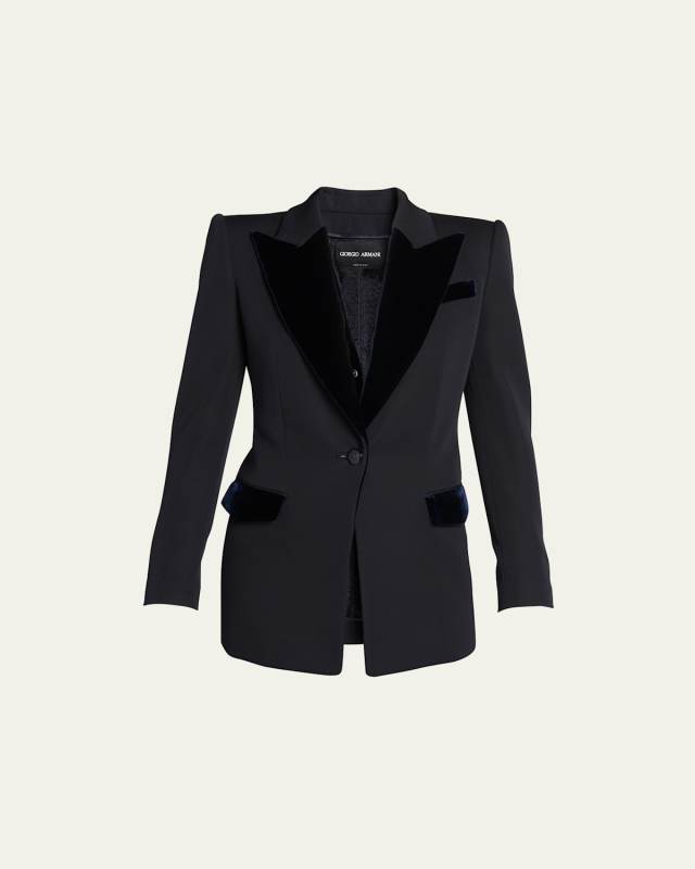 Virgin Wool Tuxedo Jacket with Velvet Details