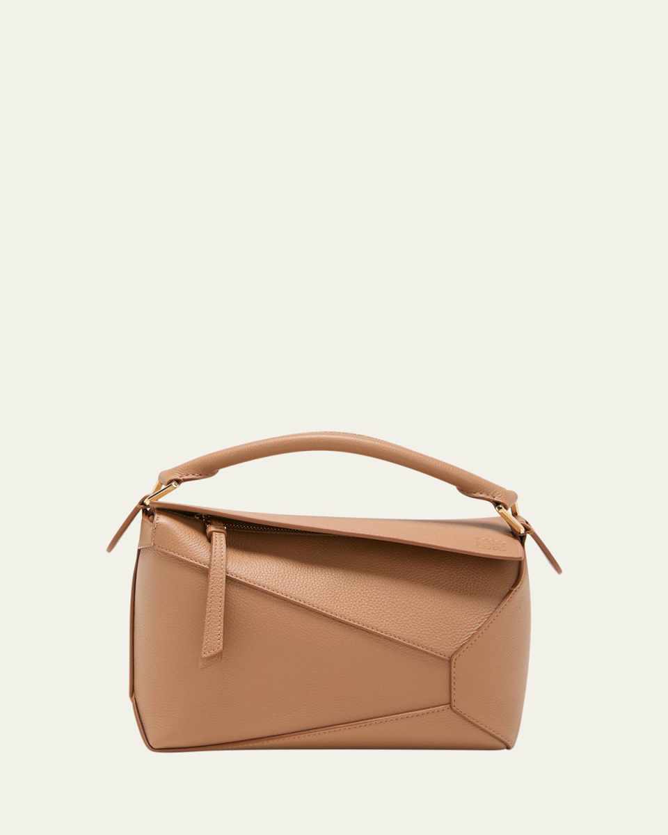 Puzzle Edge Small Top-Handle Bag in Soft Grained Leather