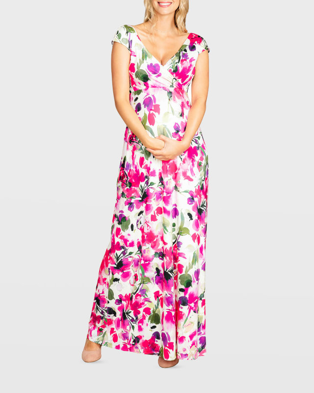 Maternity Alana Bright Watercolor Floral Dress
