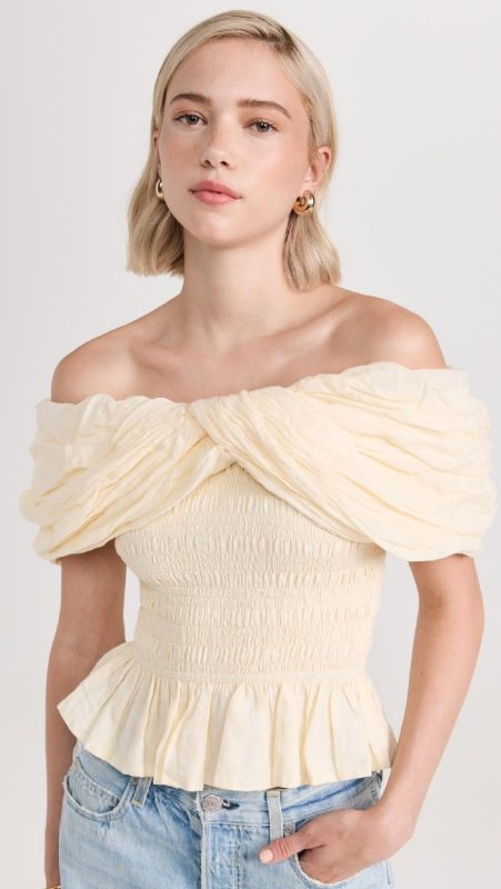 Sea Loren Solid Cambric Off Shoulder Top