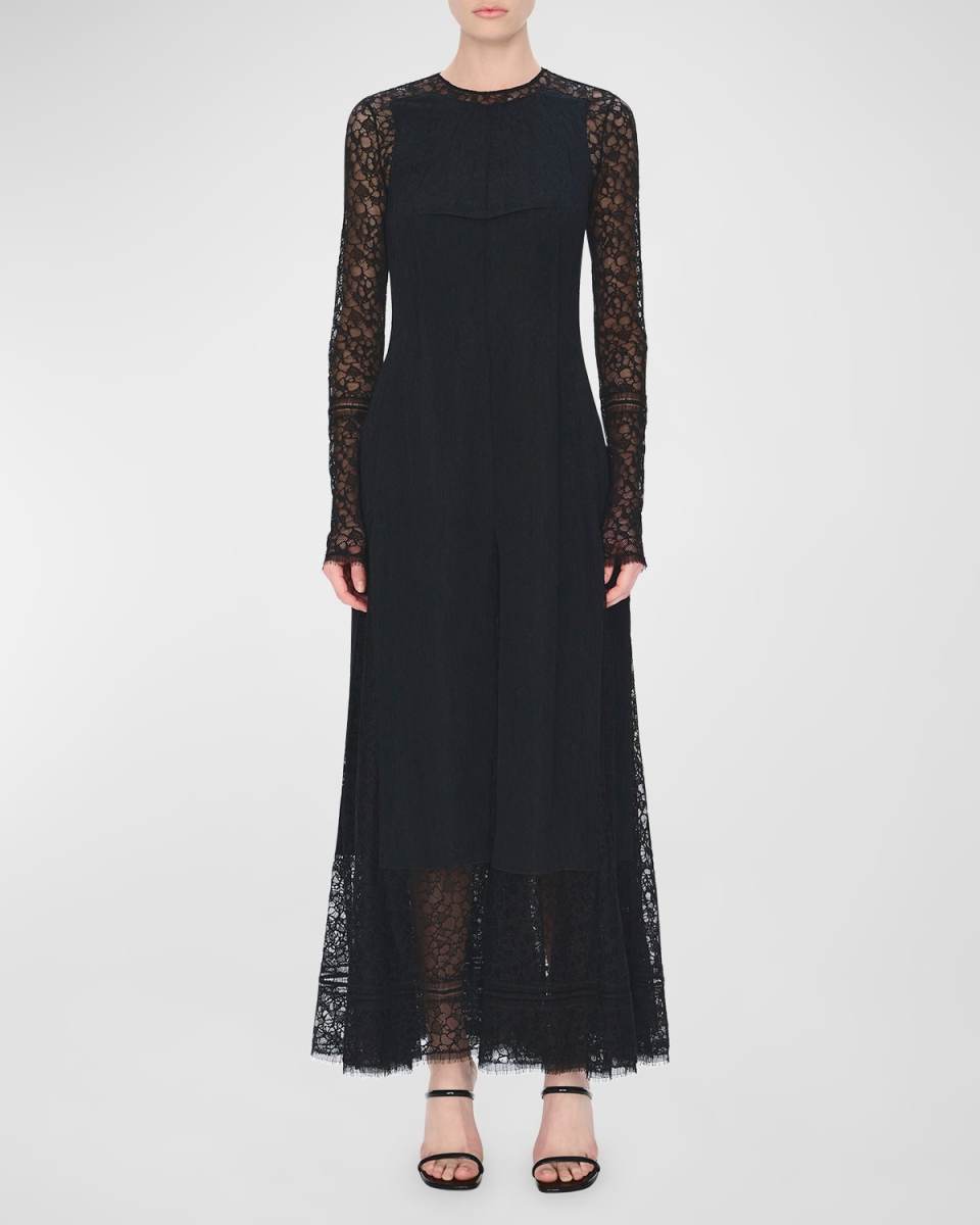 Brinda Godet Floral Lace Gown