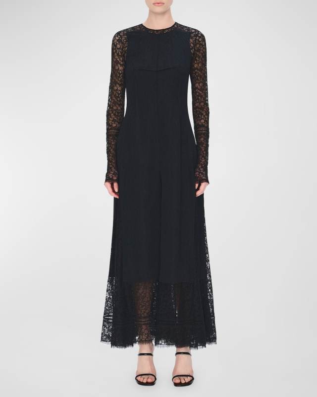 Brinda Godet Floral Lace Gown