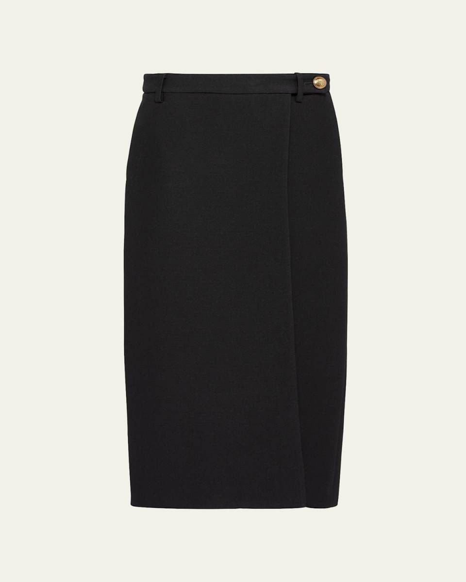 Thigh-Slit Crepe Wrap Midi Skirt