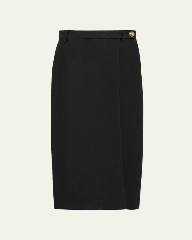 Thigh-Slit Crepe Wrap Midi Skirt