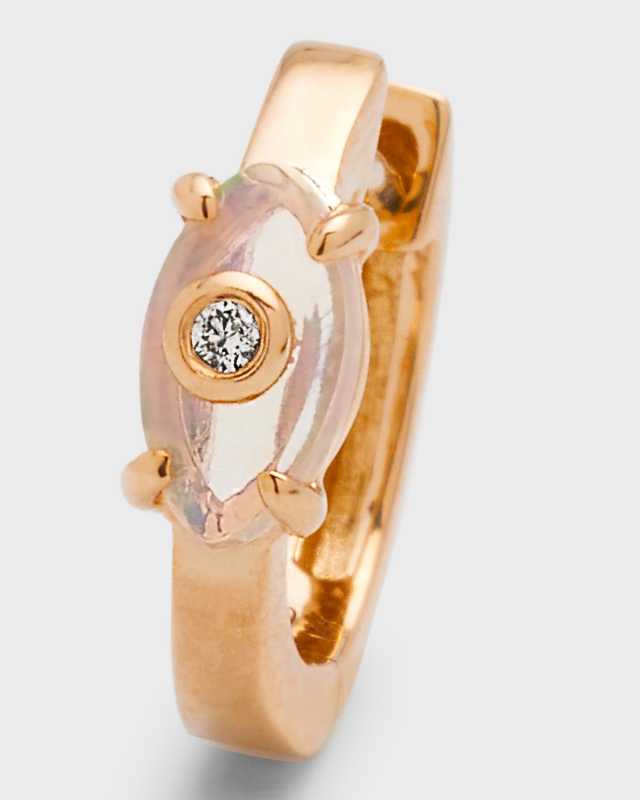 14k Gold Carved Stone Diamond Huggie Earrings