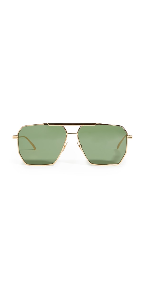 Bottega Veneta Geometric Navigator Sunglasses Gold/Gold/Gr