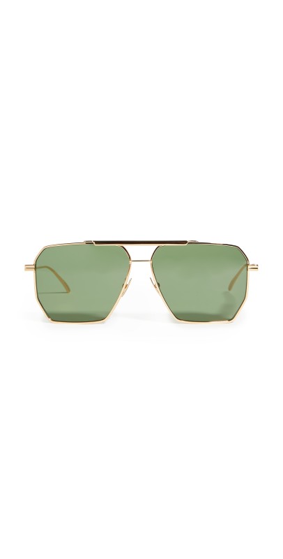 Bottega Veneta Geometric Navigator Sunglasses Gold/Gold/Gr