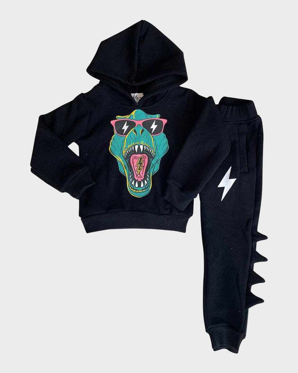Girl's Cool Dinosaur 2-Piece Graphic Hoodie Set, Size 2-1