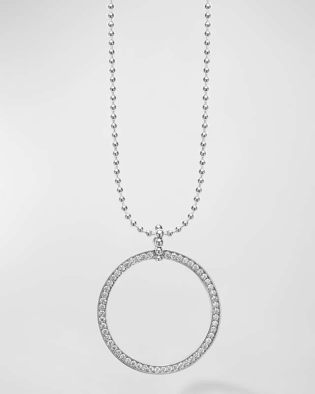 Sterling Silver Diamond Circle Pendant on Versatile Ball Chain Necklace, 34"L