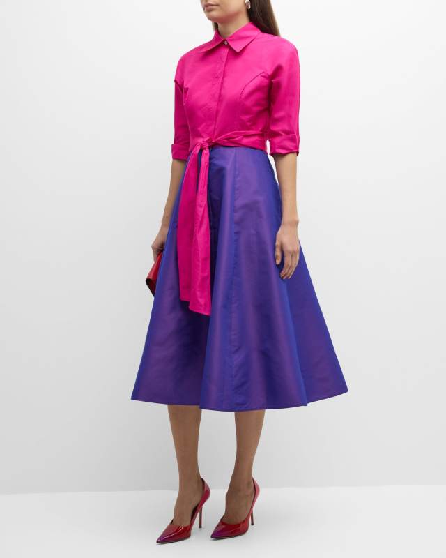 Two-Tone Taffeta Shirtdress