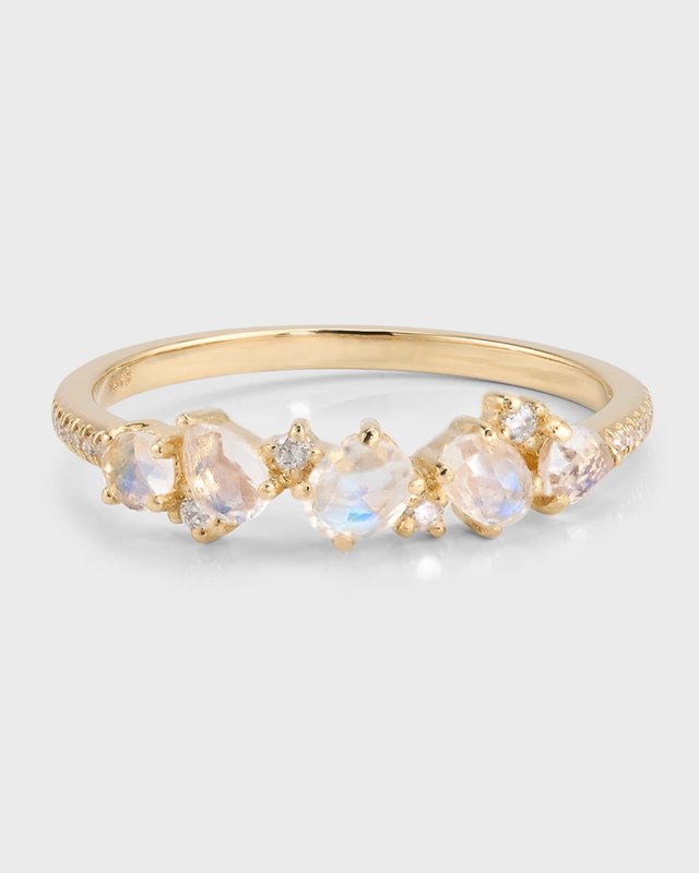 Diamond Moonstone Cluster Ring, Size 7
