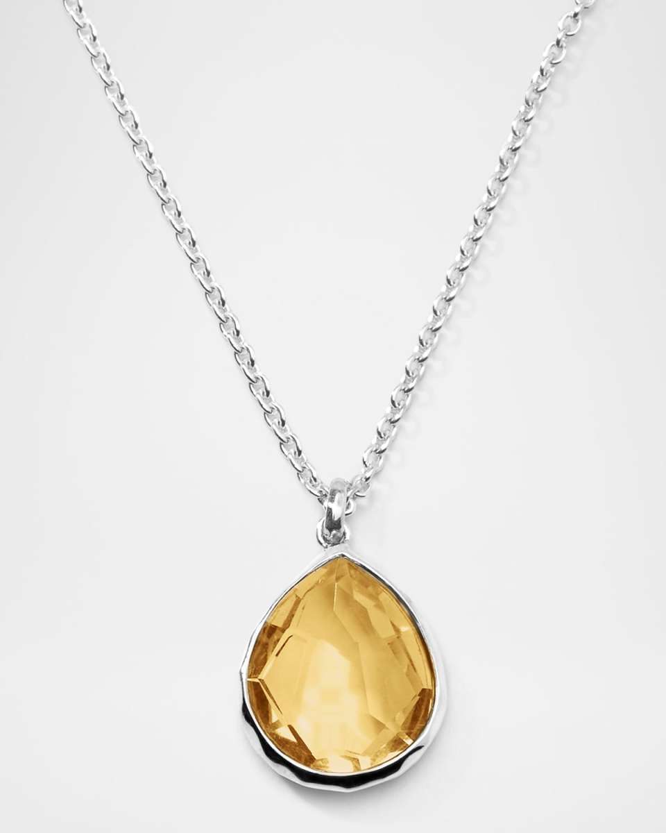 Rock Candy Mini Honey Citrine Teardrop Pendant Necklace in Sterling Silver