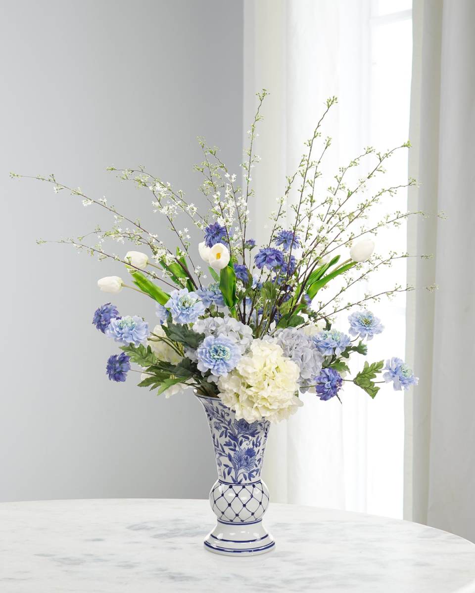 Blue Mist 39" Faux Floral Arrangement in Glass Vase