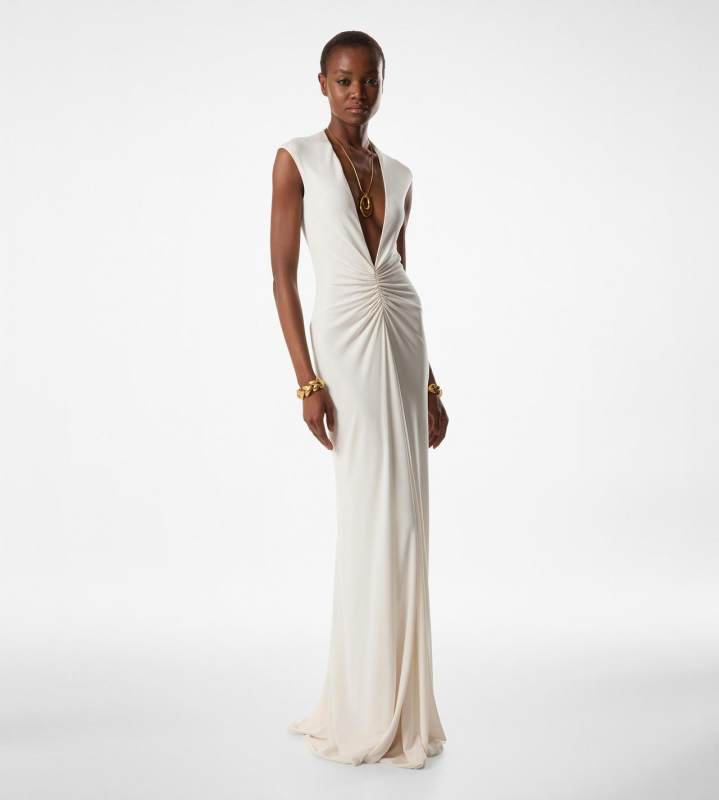 Tom Ford STRETCH SABLE' JERSEY DEEP V-NECK EVENING DRESS