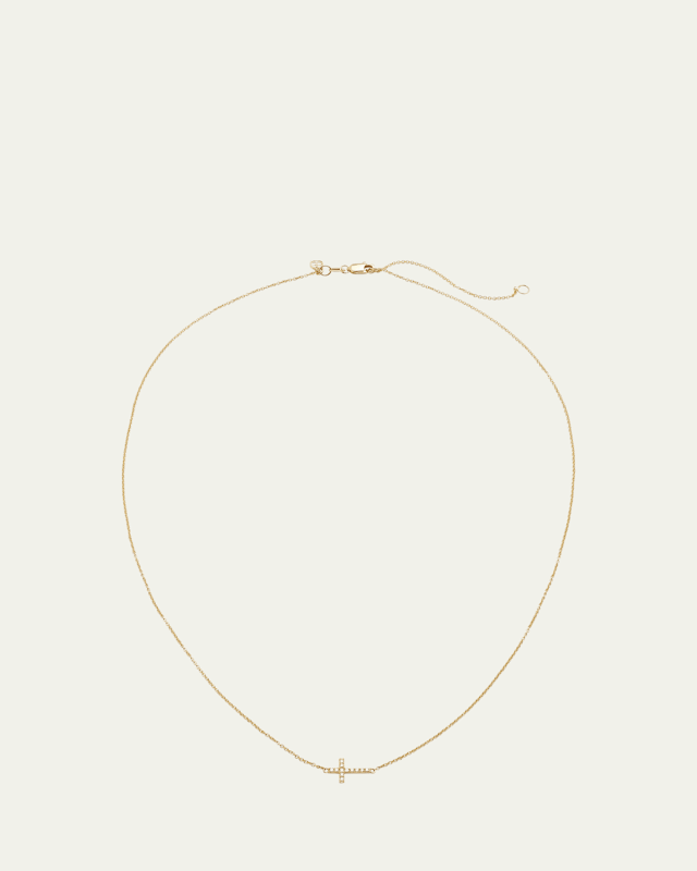 Small Gold Pave Diamond Cross Necklace