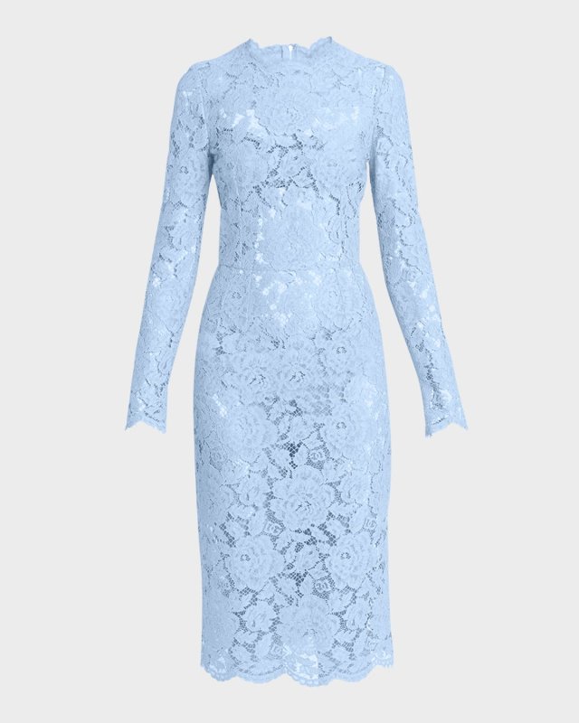 Floral Lace Long-Sleeve Midi Dress