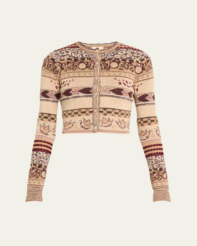 Liza Cropped Mixed-Pattern Cardigan