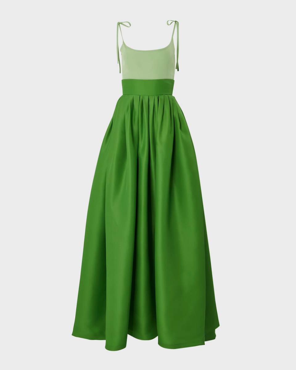 Tie-Strap Scoop-Neck Ball Gown