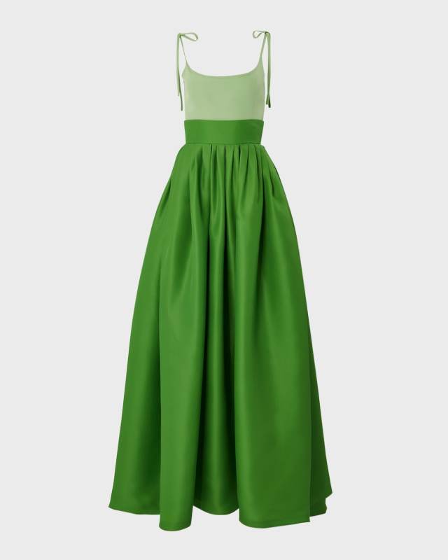 Tie-Strap Scoop-Neck Ball Gown
