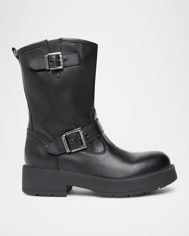 Leather Buckle Short Moto Booties