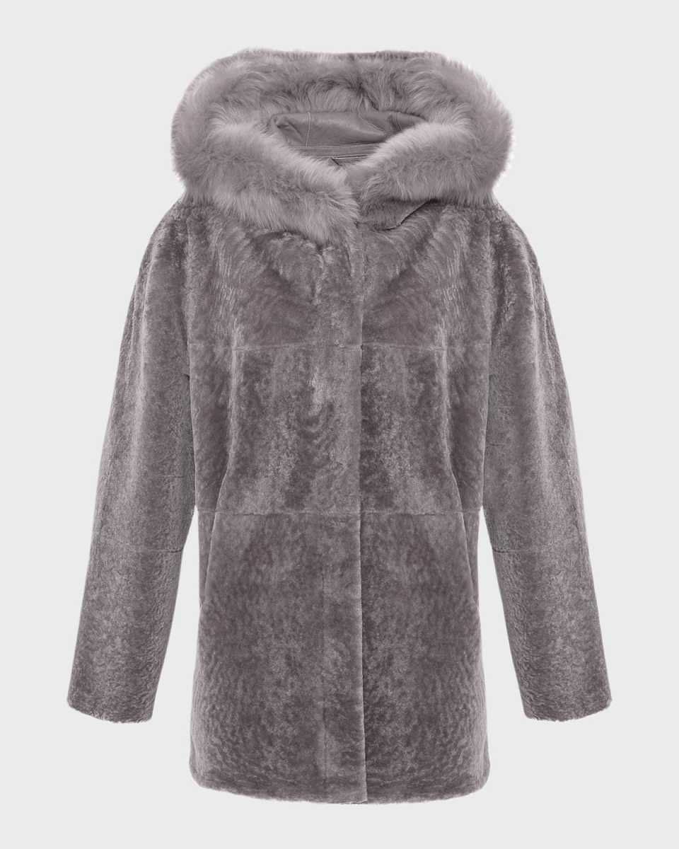 Reversible Textured Lamb Shearling Parka With Merinillo Lamb Shearling Trim