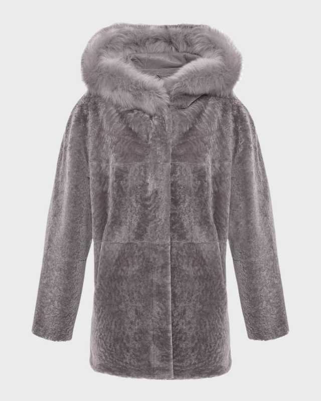 Reversible Textured Lamb Shearling Parka With Merinillo Lamb Shearling Trim