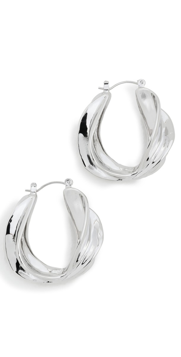 Kenneth Jay Lane Abstract Silver Hoops Silver