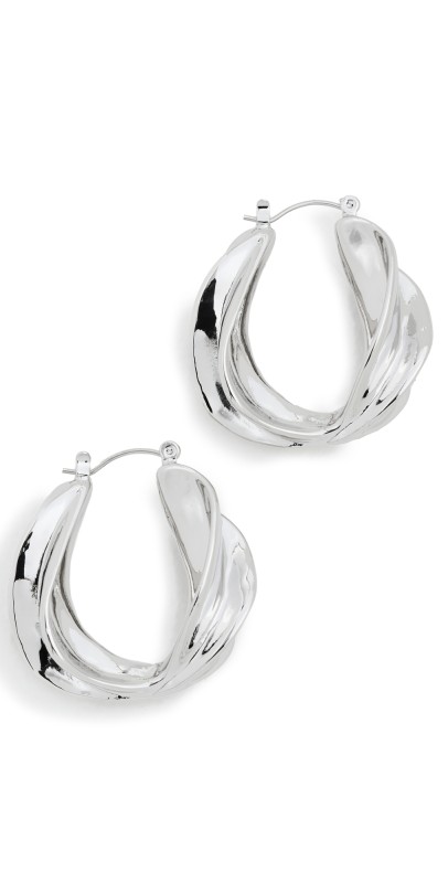 Kenneth Jay Lane Abstract Silver Hoops Silver