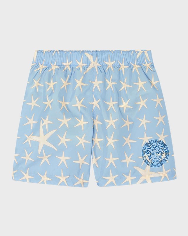 Boy's Starfish-Print Swim Shorts, Size 8-