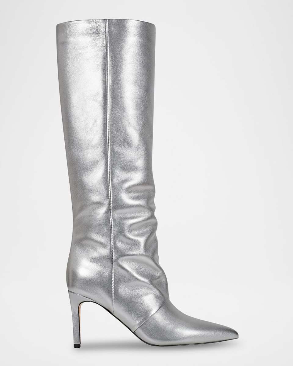 Metallic Leather Stiletto Knee Boots