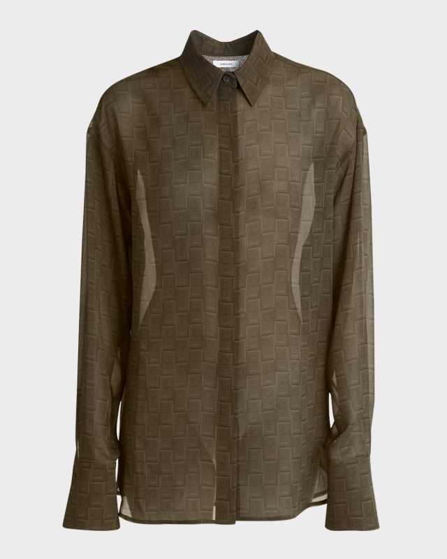 Logo Chiffon Button-Down Blouse