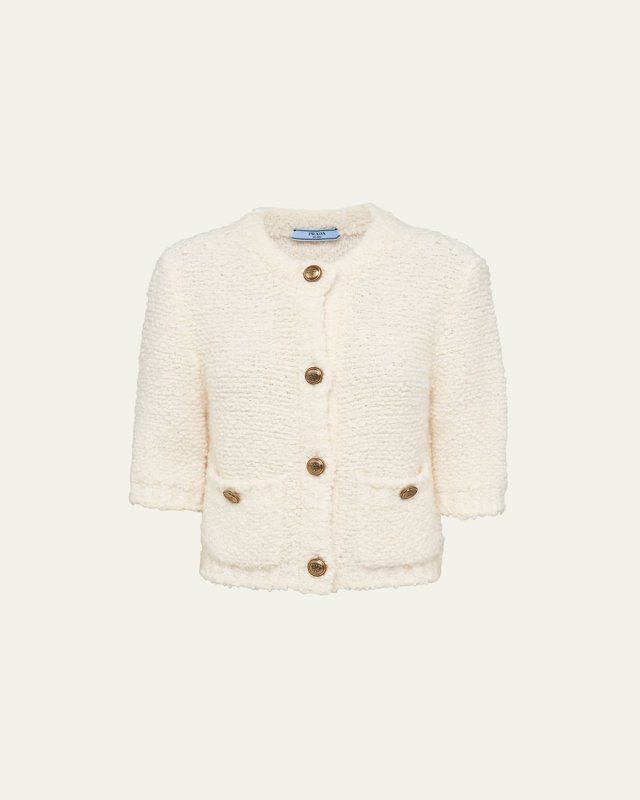 Boucle Elbow-Sleeve Cardigan