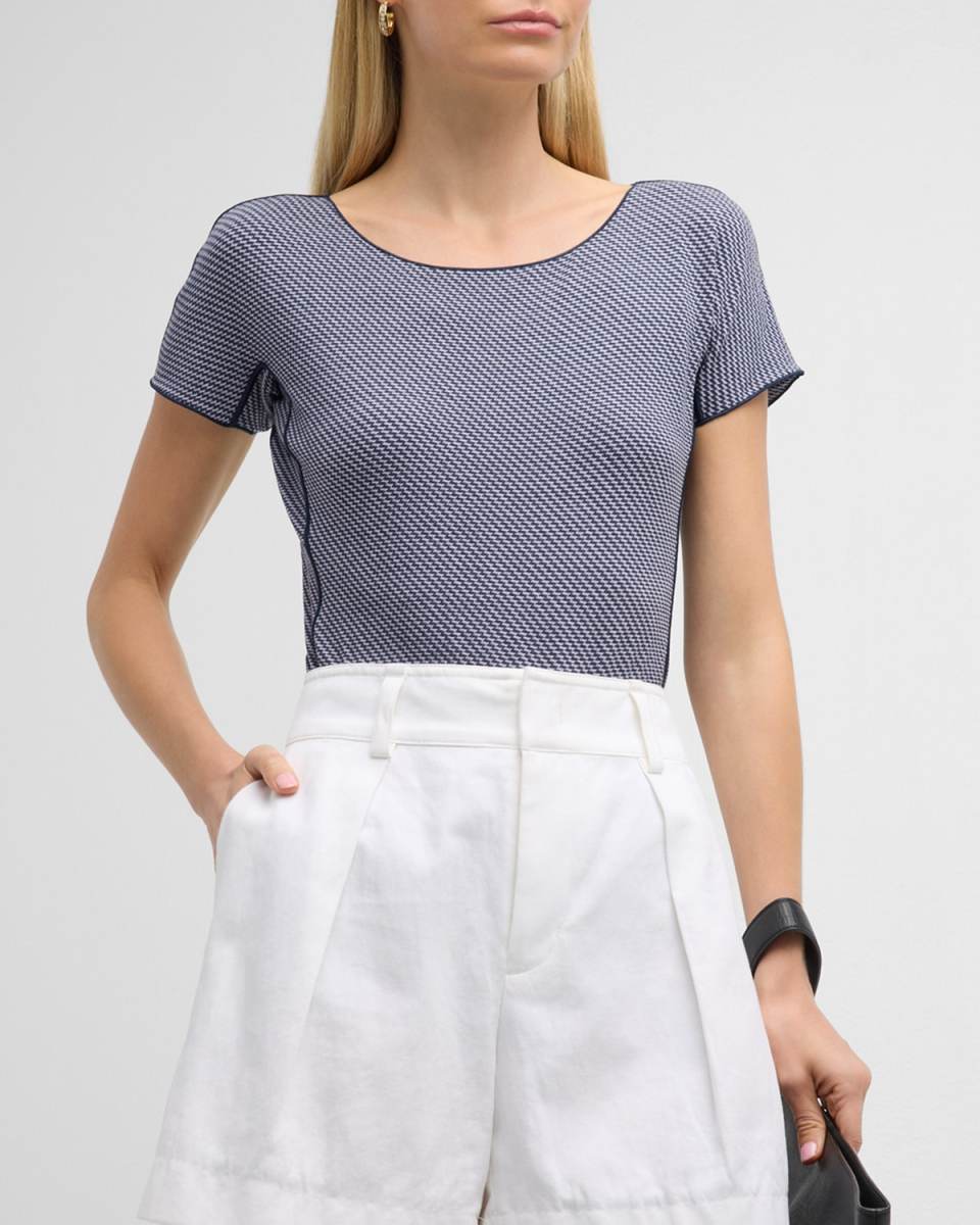 Scoop-Neck Graphic Check Jersey Tee