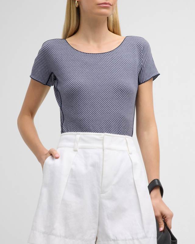 Scoop-Neck Graphic Check Jersey Tee