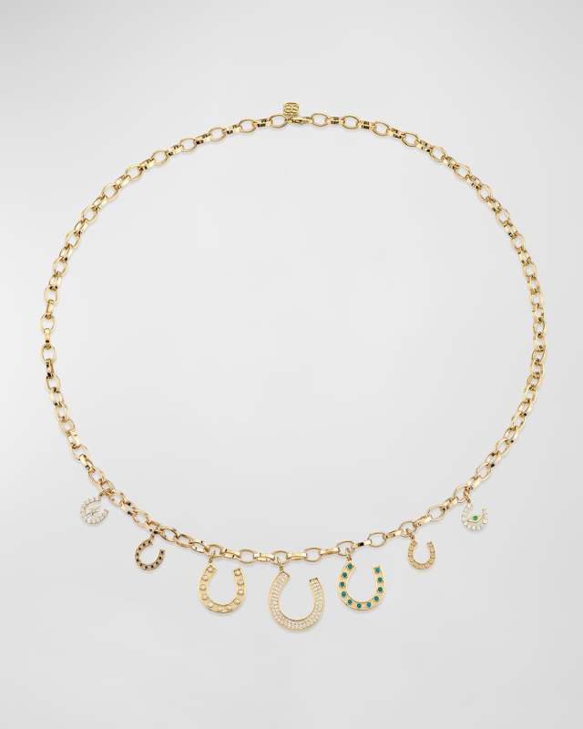 Diamond and Mixed Stone Horseshoe Charm Necklace