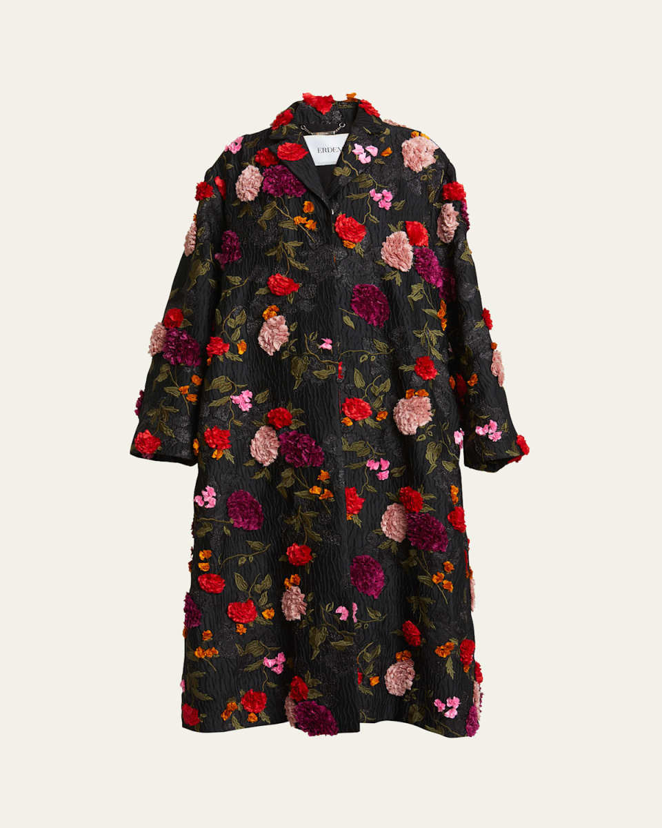 Floral Applique Oversized Evening Coat