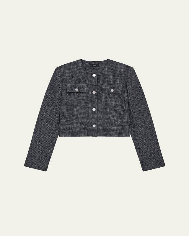 Plush Tweed Cropped Cardigan Jacket