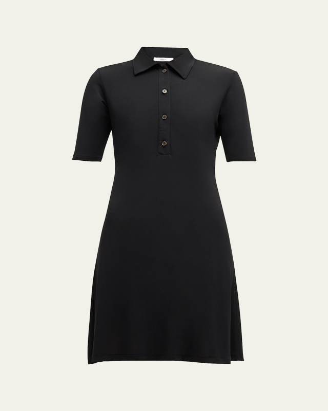 Elbow-Sleeve Mini Polo Dress
